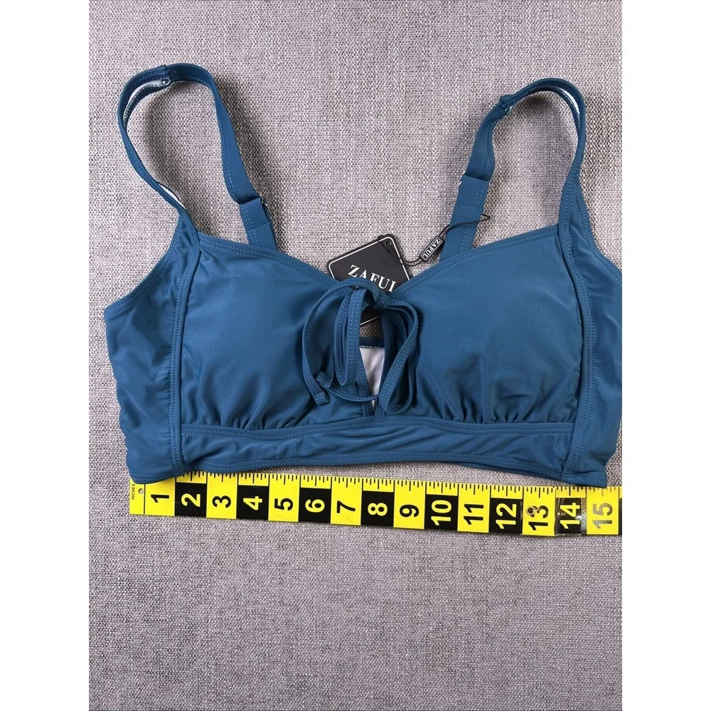 ZAFUL Bikini Top Teal Blue Front Tie Keyhole Adjustable‎ Straps Women's XL 12/14